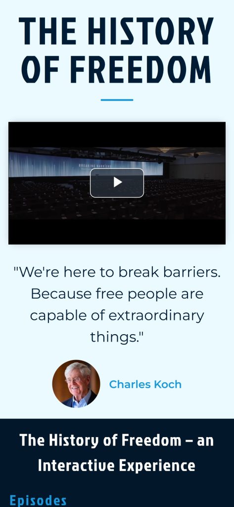 History of Freedom home page on mobile