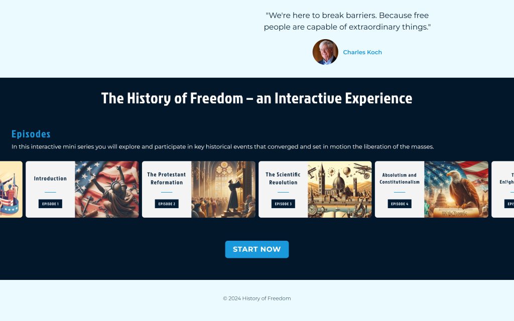History of Freedom: quote and interactive episode carousel