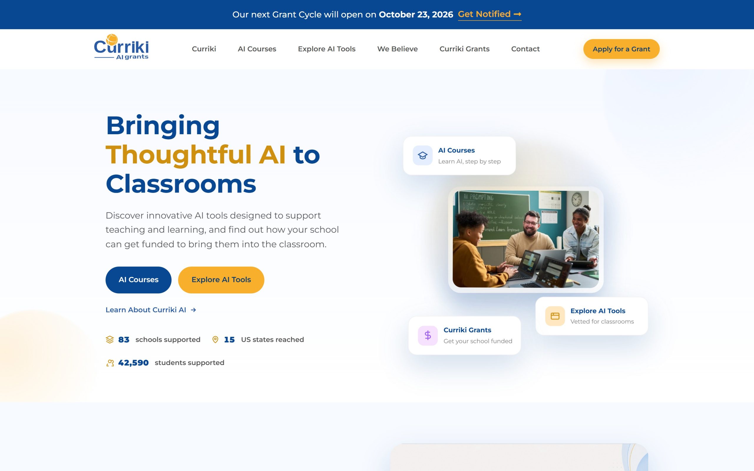 Curriki AI Grants website
