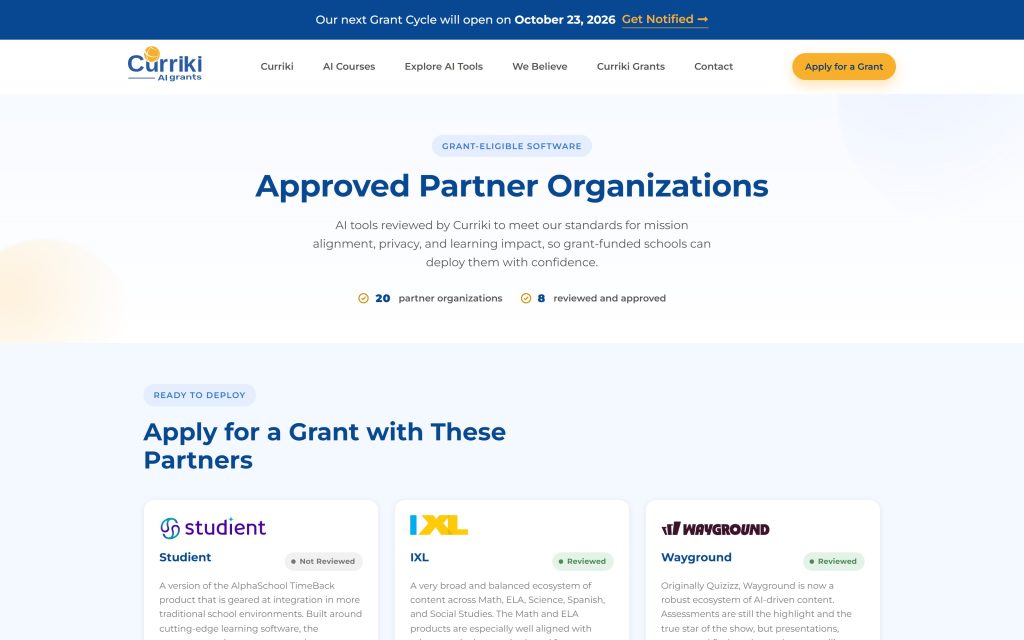 Curriki AI Grants: approved partner organizations