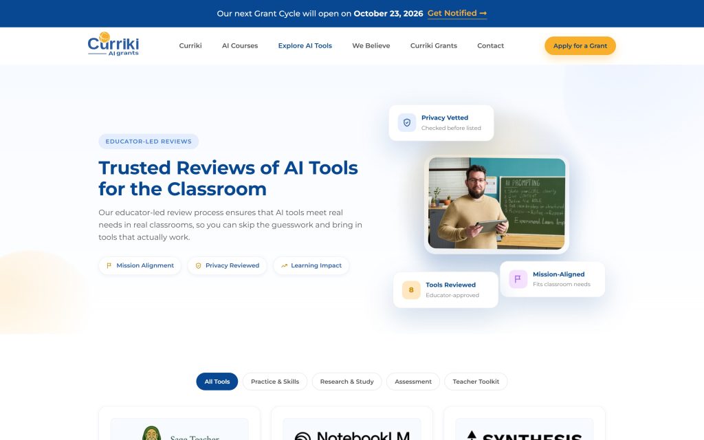 Curriki AI Grants: trusted reviews list with category filters