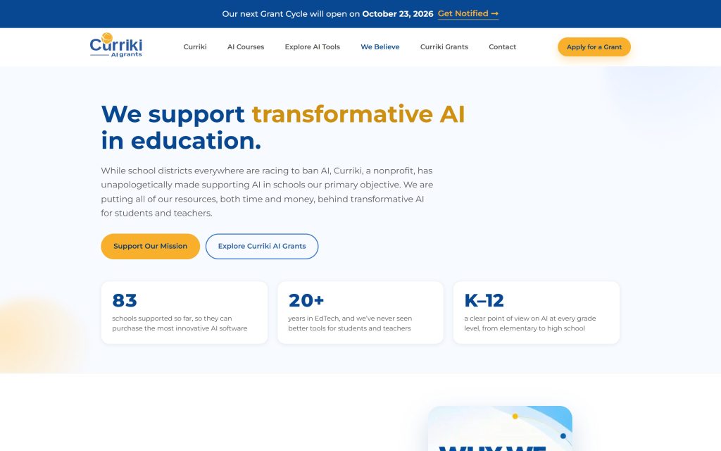 Curriki AI Grants: We Believe page