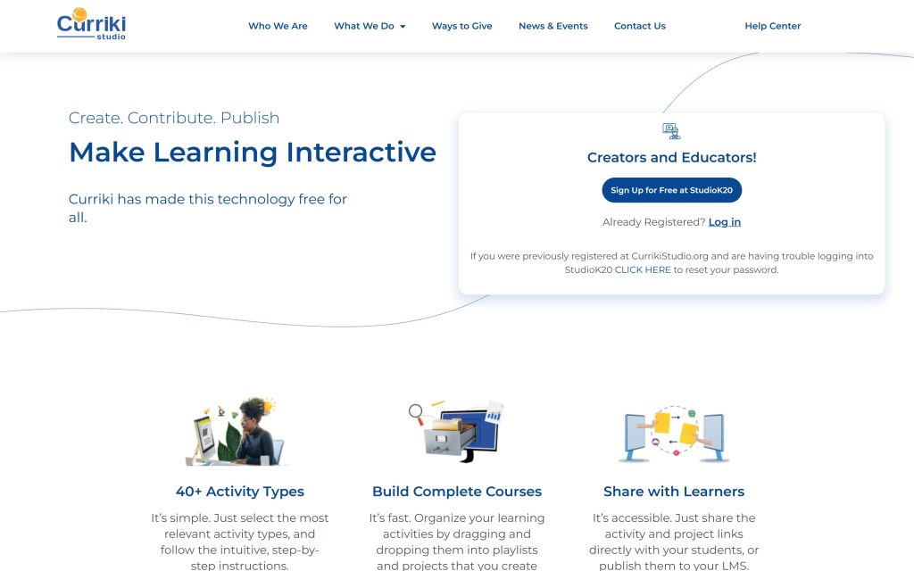 Screenshot do site CurrikiStudio