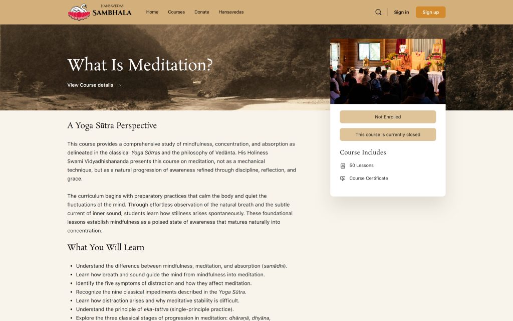Sambhala: "What Is Meditation?" course page