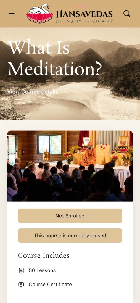 Sambhala: course page on mobile with enrollment card