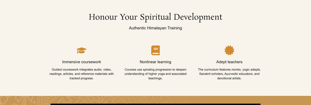 Sambhala: course features (immersive coursework, nonlinear learning, adept teachers)