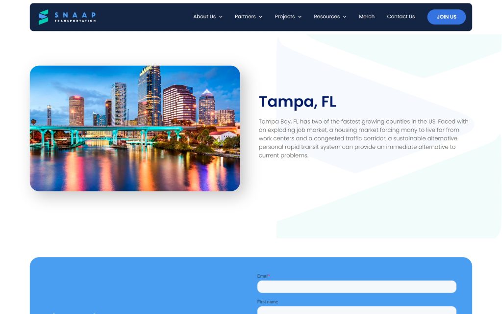 SNAAP: city page for Tampa, FL with the newsletter sign-up