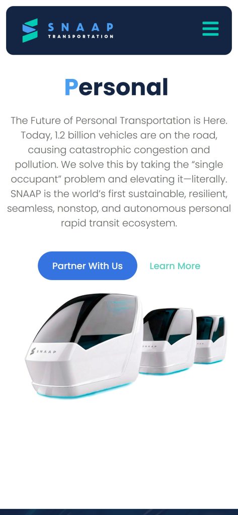 SNAAP Transportation home page on mobile