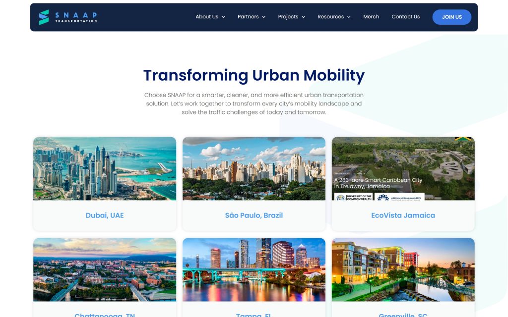 SNAAP: model cities page (Dubai, São Paulo, EcoVista Jamaica, Chattanooga, Tampa, Greenville)