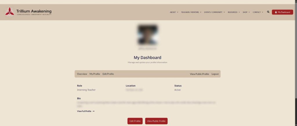 Trillium: teacher dashboard overview (personal data blurred)