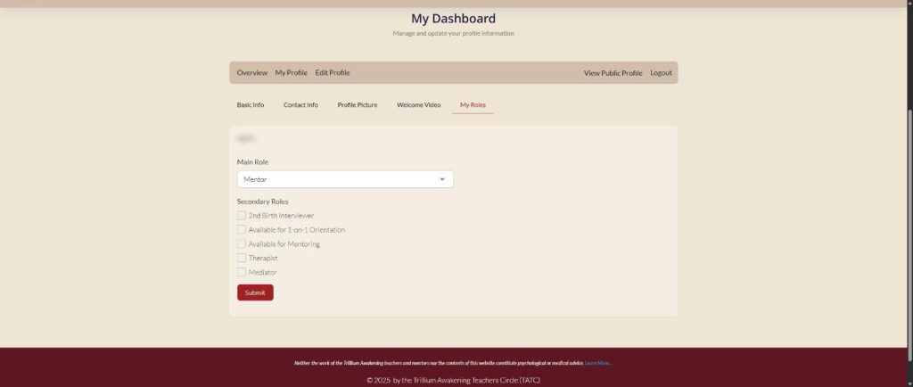Trillium: teacher dashboard, main and secondary roles