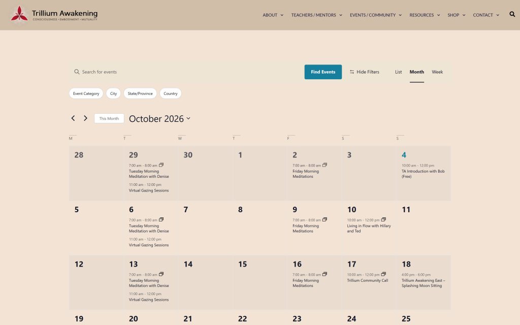 Trillium: monthly events calendar