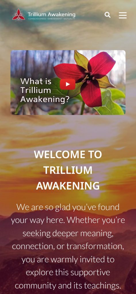 Trillium Awakening home page on mobile