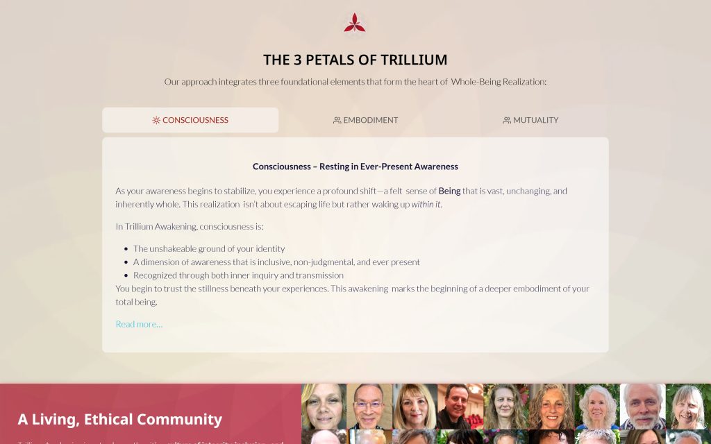 Trillium: "The 3 Petals of Trillium" tabs on the About page